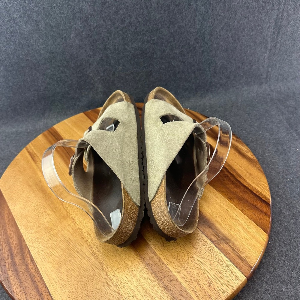 Birkenstock Arizona Suede Sandals Taupe Women Size 8 Two Strap Cork Slide - Picture 9 of 14